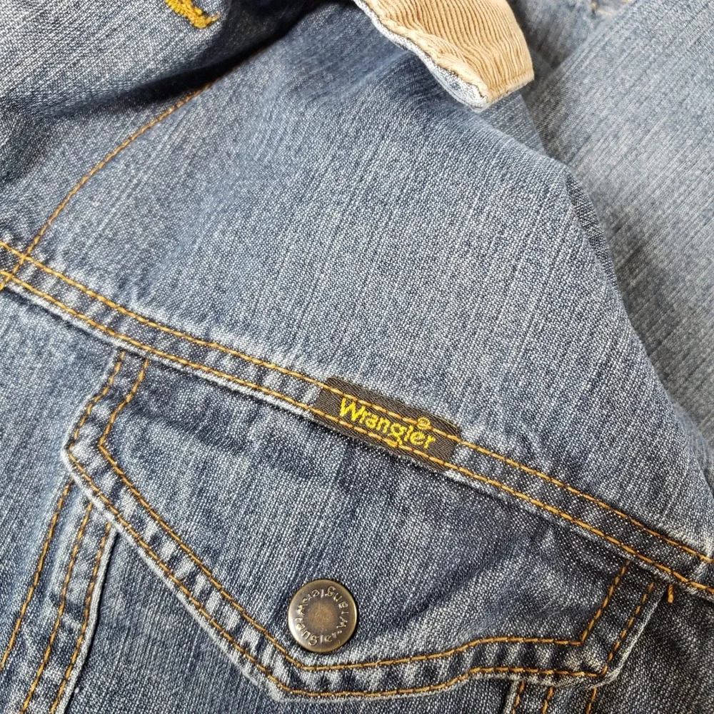 Wrangler Authentic Western Jacket Blue Denim Flannel Lined Corduroy Collar L